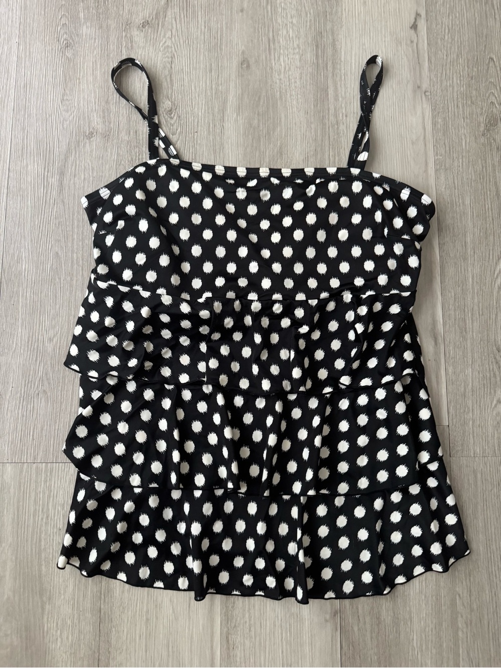 Cacique Swim Black And White Polka Dot Ruffle Tiered Tankini Swim Top Size 24
